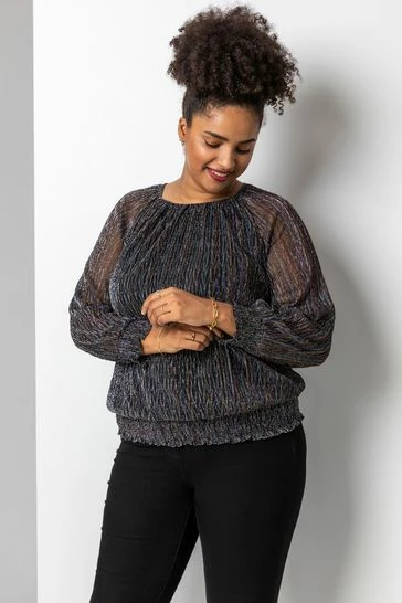 Roman Black Bronze Curve Foil Shimmer Plisse Top 8 Roman Black Bronze Curve Foil Shimmer Plisse Top - Image 6