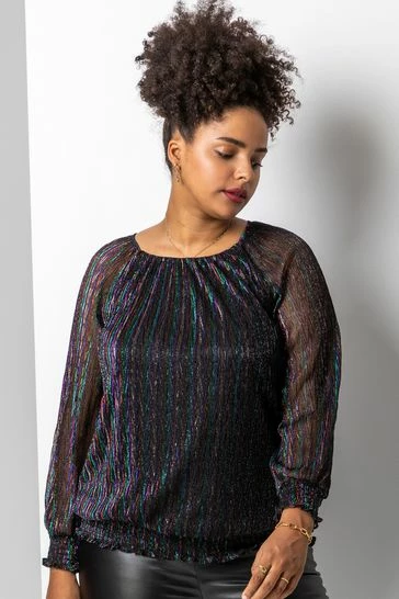 Roman Black Bronze Curve Foil Shimmer Plisse Top 9 Roman Black Bronze Curve Foil Shimmer Plisse Top - Image 7