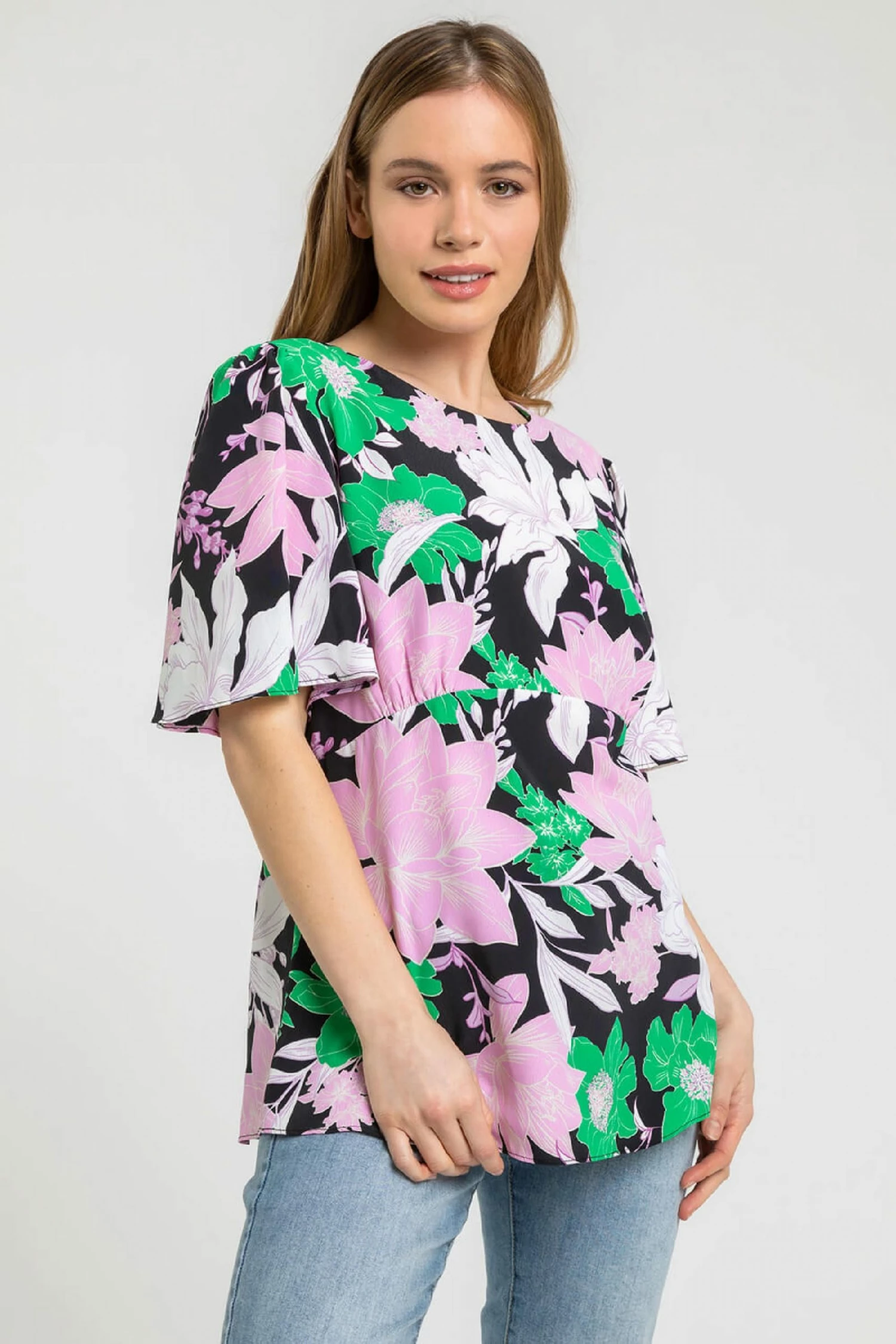 Roman Black Petite Floral Print Angel Sleeve Top 6 Roman Black Petite Floral Print Angel Sleeve Top - Image 4