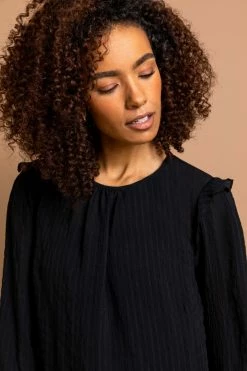 Roman Black Textured Check Frill Detail Blouse 11 Roman Black Textured Check Frill Detail Blouse -Roman Sales Shop unnamed file 7336