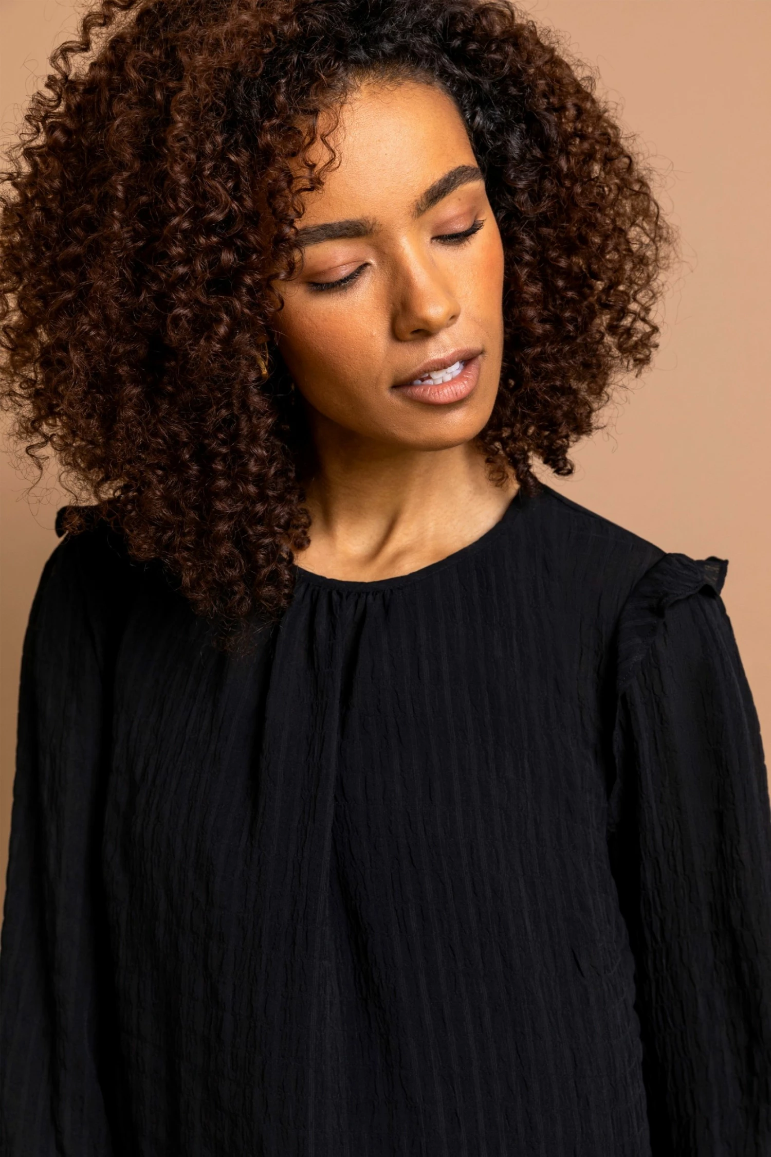 Roman Black Textured Check Frill Detail Blouse 5 Roman Black Textured Check Frill Detail Blouse - Image 3