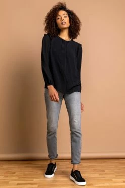 Roman Black Textured Check Frill Detail Blouse 13 Roman Black Textured Check Frill Detail Blouse -Roman Sales Shop unnamed file 7338