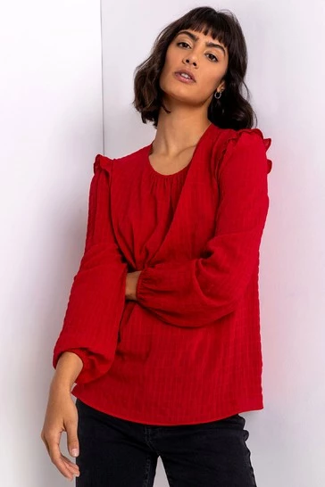 Roman Black Textured Check Frill Detail Blouse 9 Roman Black Textured Check Frill Detail Blouse - Image 7