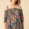 Roman Black Tropical Leaf Print Cold Shoulder Top 2 Roman Black Tropical Leaf Print Cold Shoulder Top -Roman Sales Shop unnamed file 7341