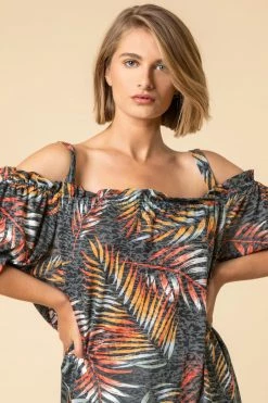 Roman Black Tropical Leaf Print Cold Shoulder Top 10 Roman Black Tropical Leaf Print Cold Shoulder Top -Roman Sales Shop unnamed file 7344