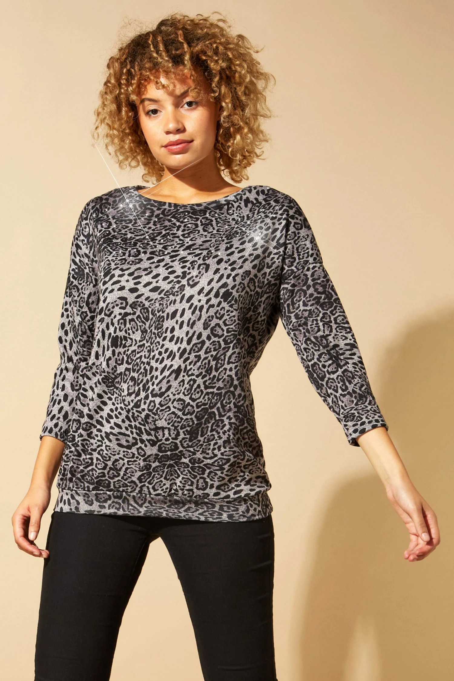 Roman Grey Originals Bubble Hem Animal Print Top 3 Roman Grey Originals Bubble Hem Animal Print Top