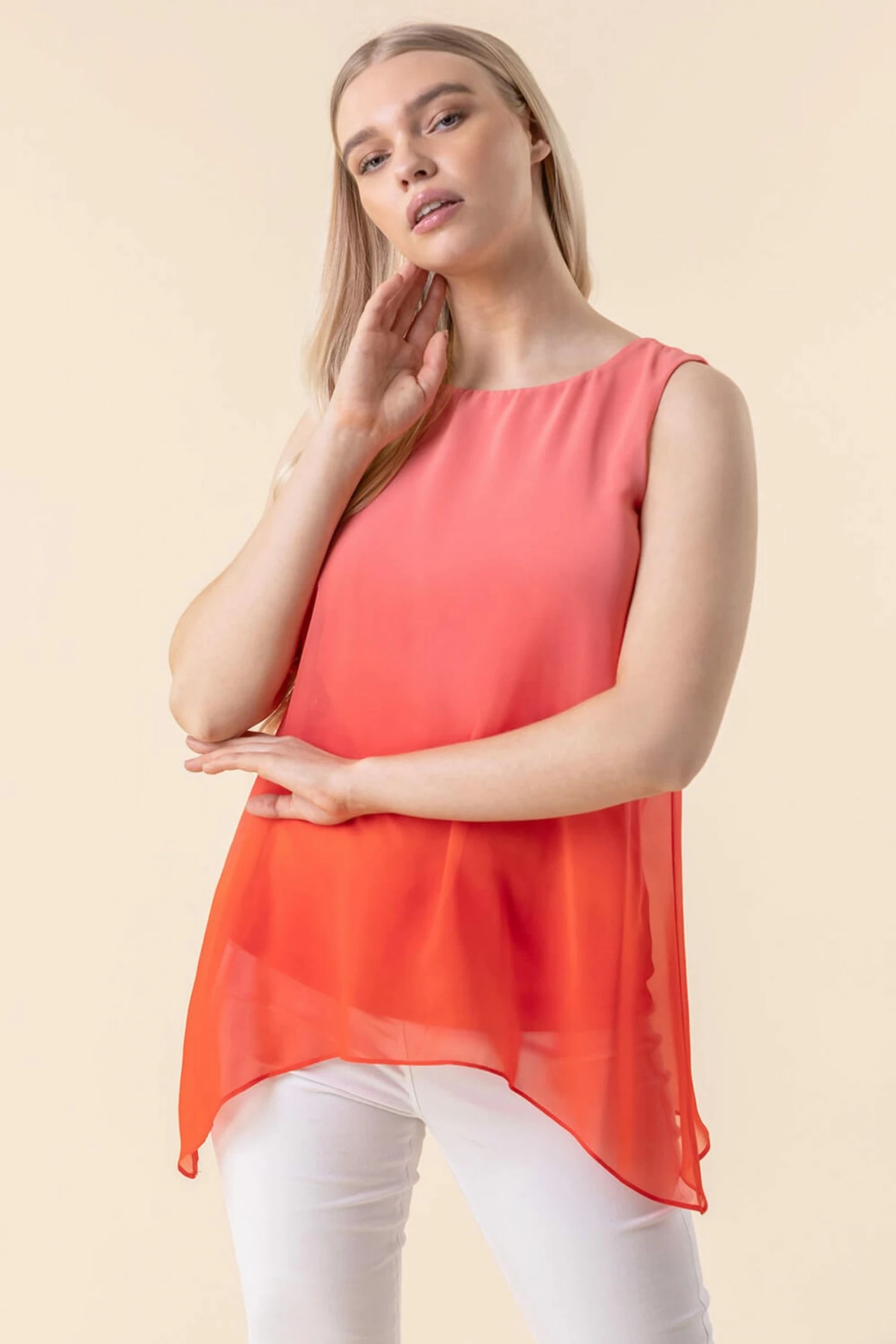 Roman Pink Ombre Print Overlay Top 3 Roman Pink Ombre Print Overlay Top