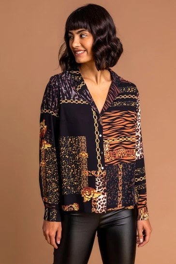 Roman Black Animal Chain Print Blouse 7 Roman Black Animal Chain Print Blouse - Image 5