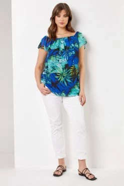 Roman Blue Curve Tropical Print Bardot Top -Roman Sales Shop unnamed file 7368