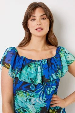 Roman Blue Curve Tropical Print Bardot Top -Roman Sales Shop unnamed file 7369