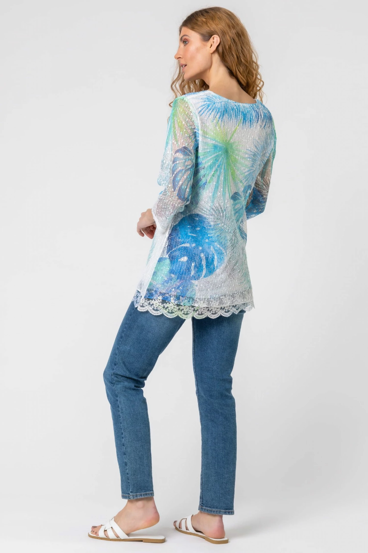 Roman Blue Lace Trim Overlay Tropical Leaf Top 4 Roman Blue Lace Trim Overlay Tropical Leaf Top - Image 2