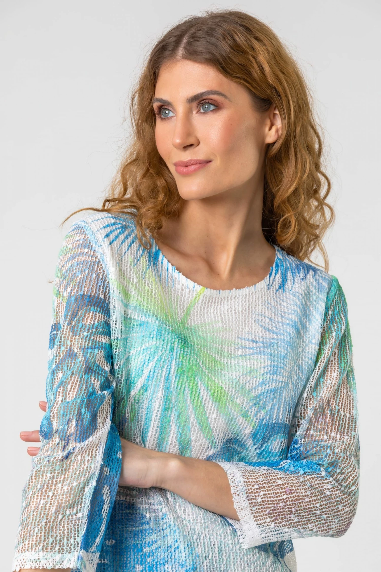 Roman Blue Lace Trim Overlay Tropical Leaf Top 6 Roman Blue Lace Trim Overlay Tropical Leaf Top - Image 4