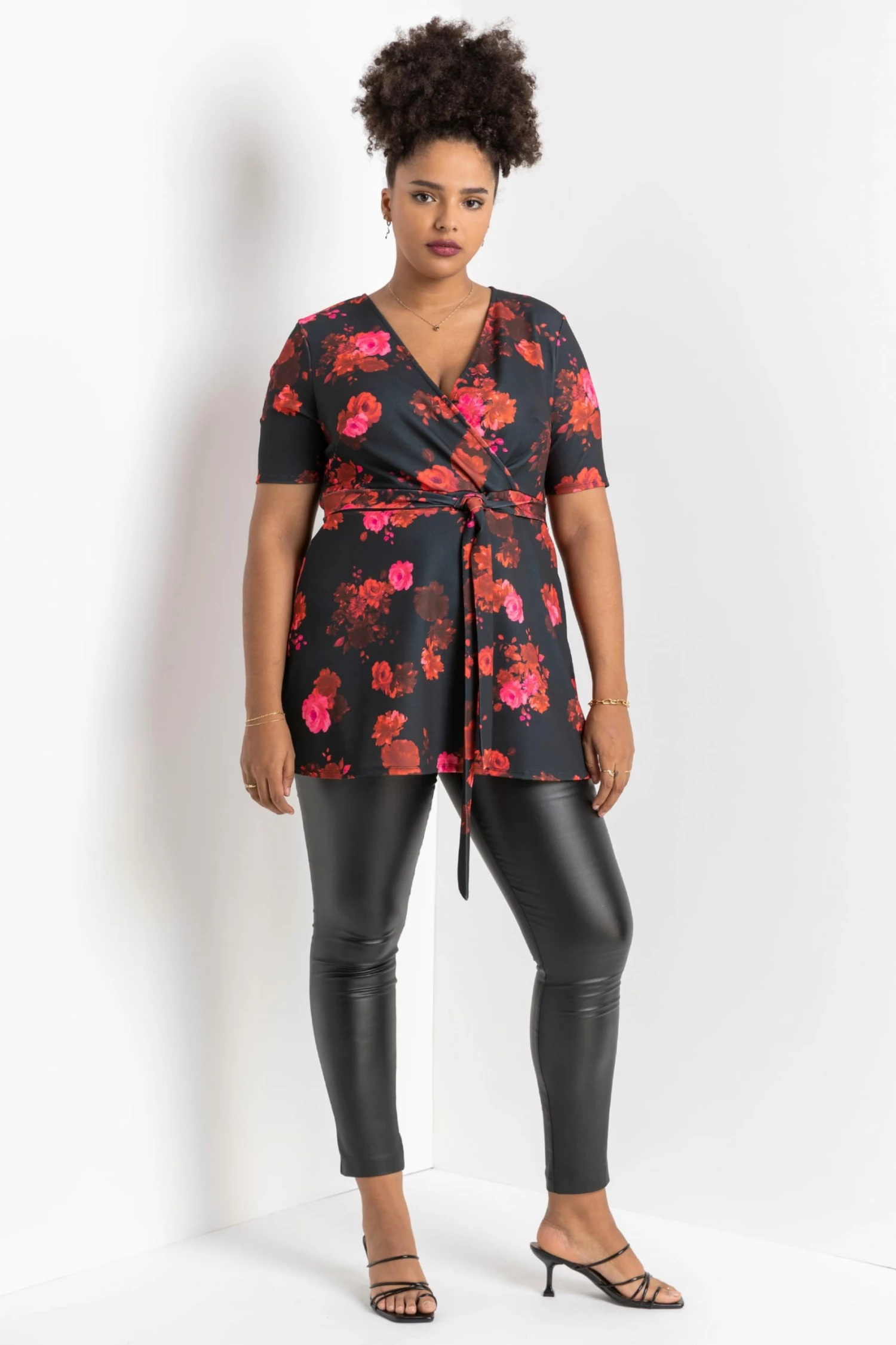 Roman Red Curve Floral Print Wrap Top 5 Roman Red Curve Floral Print Wrap Top - Image 3