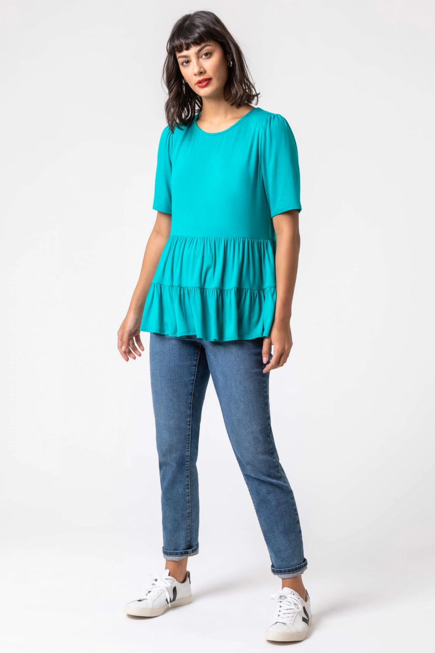 Roman Blue Peplum Hem Tiered Smock Top 5 Roman Blue Peplum Hem Tiered Smock Top - Image 3