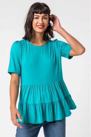 Roman Blue Peplum Hem Tiered Smock Top 7 Roman Blue Peplum Hem Tiered Smock Top - Image 5