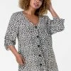 Roman Black Curve Ditsy Spot Button Through Top