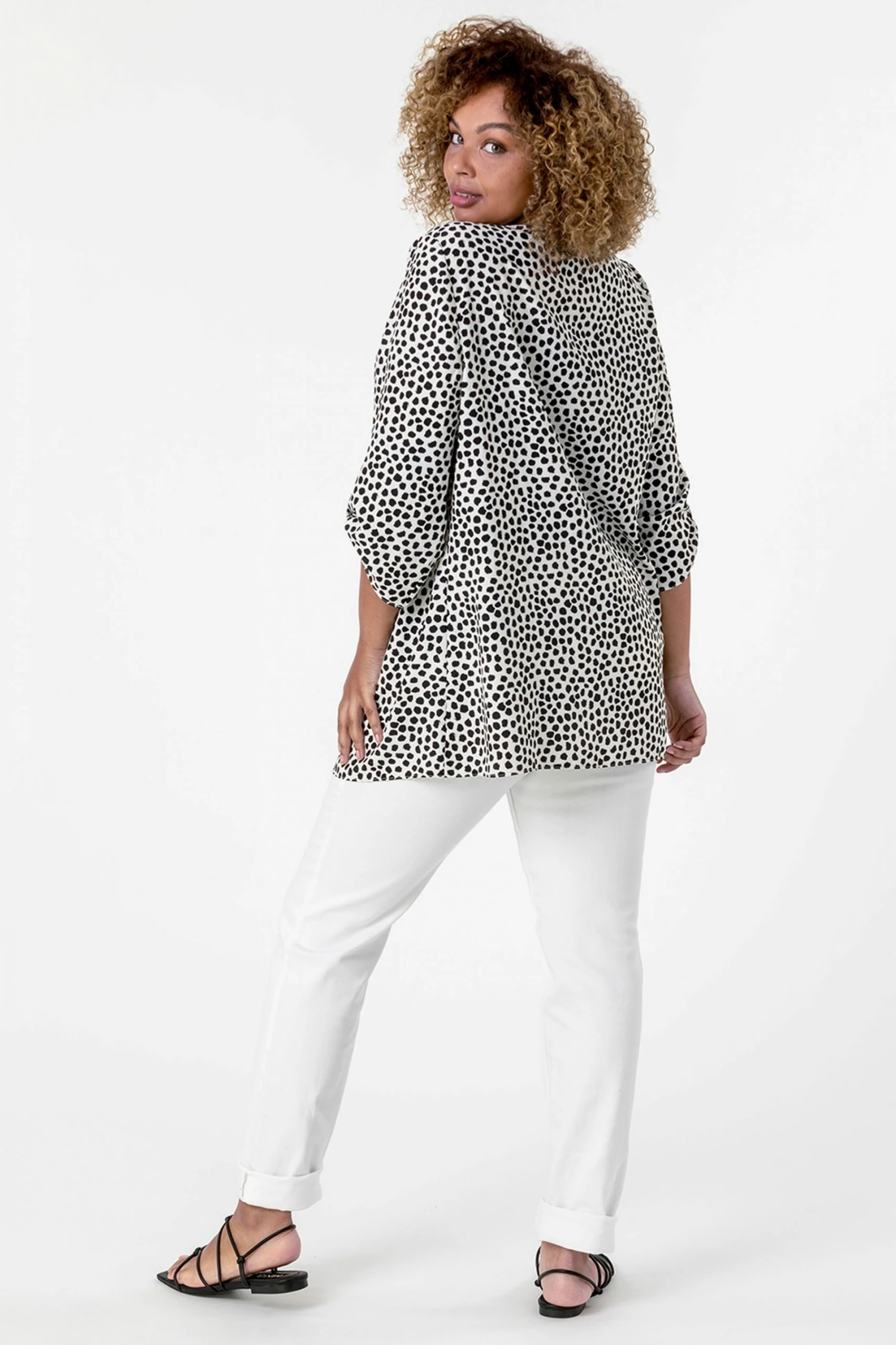 Roman Black Curve Ditsy Spot Button Through Top 4 Roman Black Curve Ditsy Spot Button Through Top - Image 2