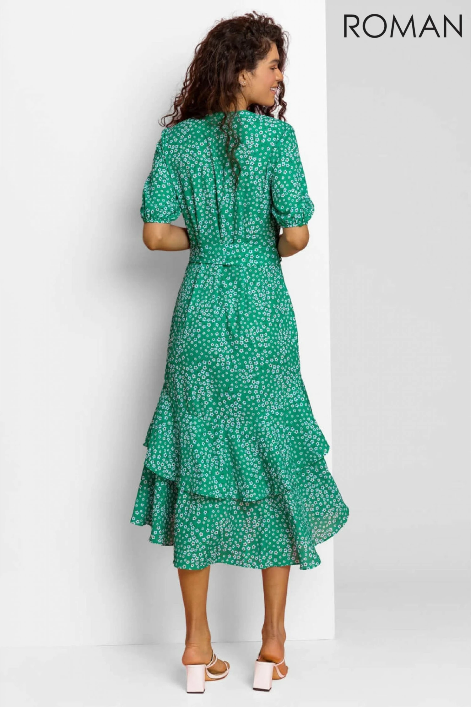 Roman Green Ditsy Floral Frill Hem Midi Dress 4 Roman Green Ditsy Floral Frill Hem Midi Dress - Image 2
