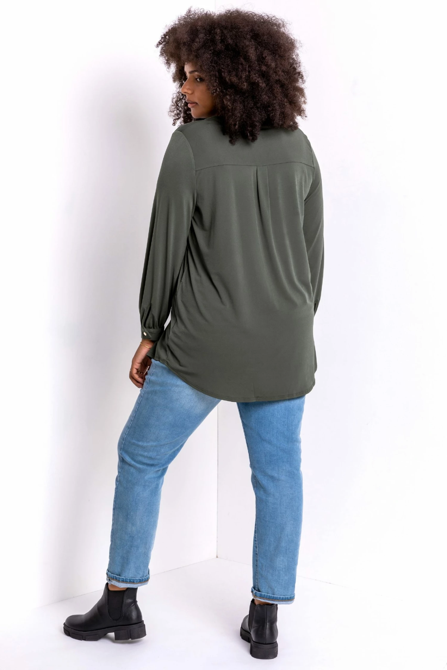Roman Green Curve Button Detail Long Sleeve Blouse 5 Roman Green Curve Button Detail Long Sleeve Blouse - Image 3