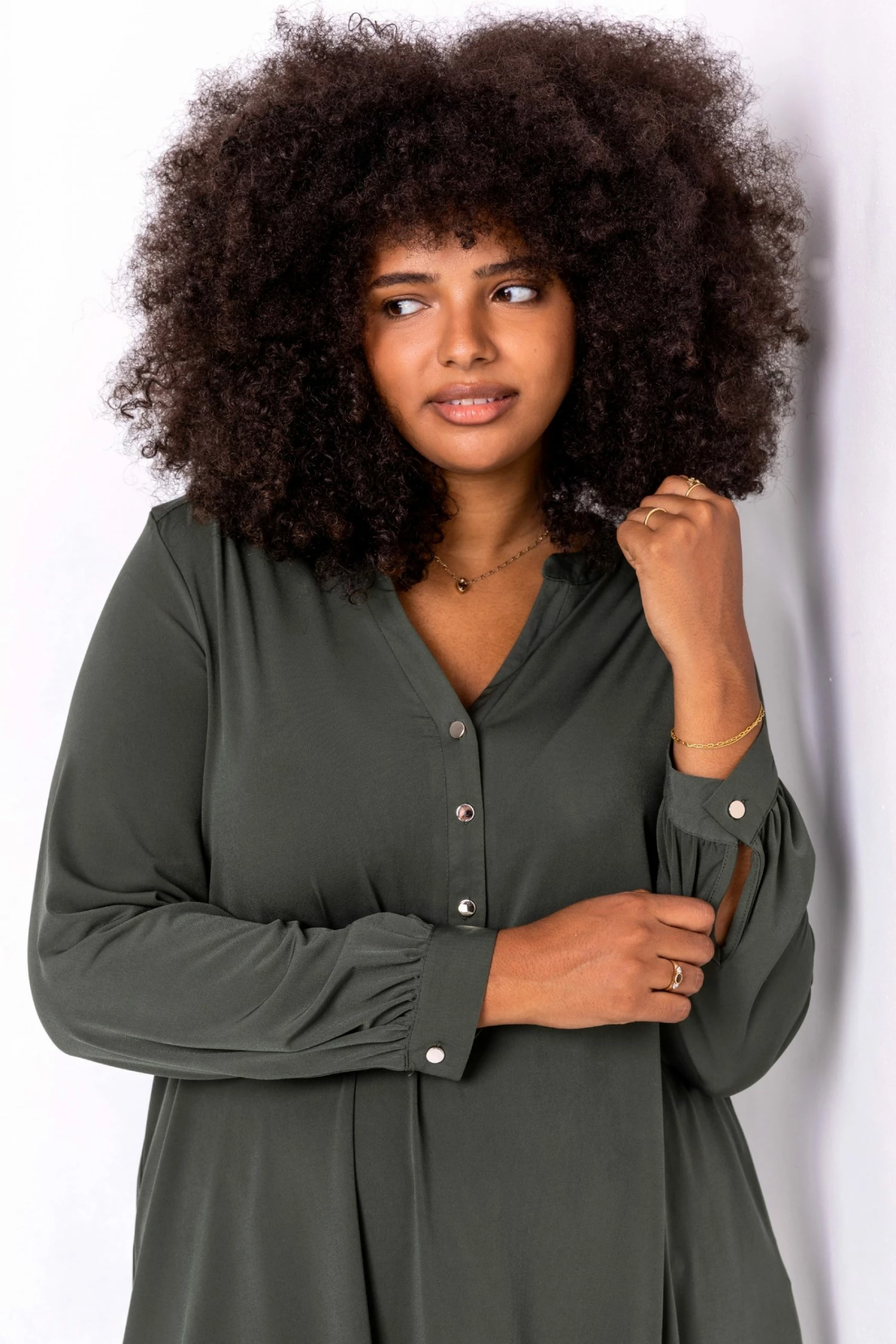 Roman Green Curve Button Detail Long Sleeve Blouse 6 Roman Green Curve Button Detail Long Sleeve Blouse - Image 4