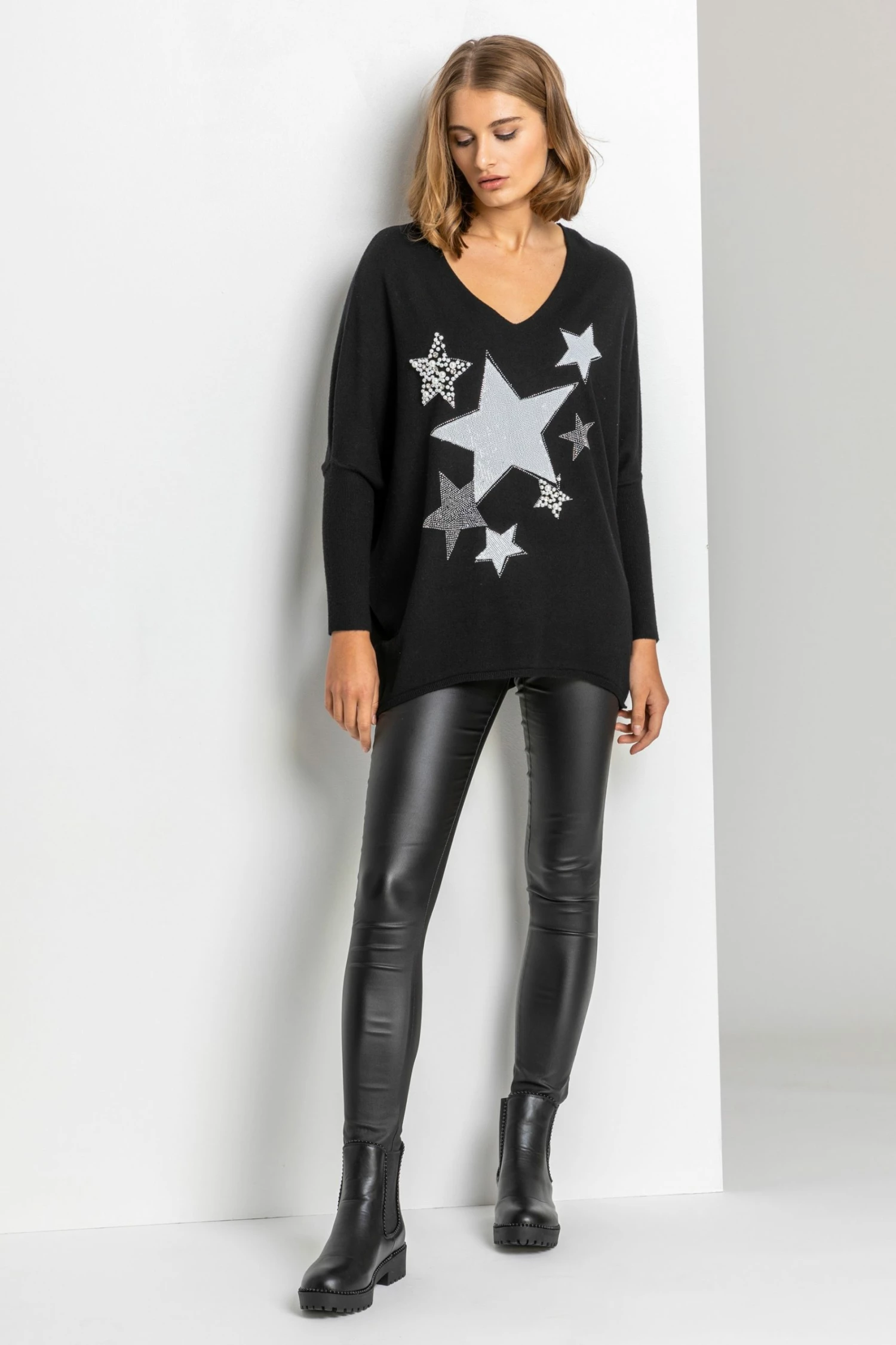 Roman Black Sparkle Star Embellished Comfy Top 7 Roman Black Sparkle Star Embellished Comfy Top - Image 5