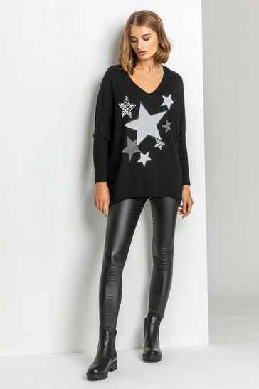 Roman Black Sparkle Star Embellished Comfy Top 8 Roman Black Sparkle Star Embellished Comfy Top - Image 6