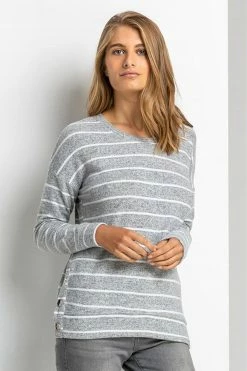 Roman Grey Stripe Print Button Detail Top