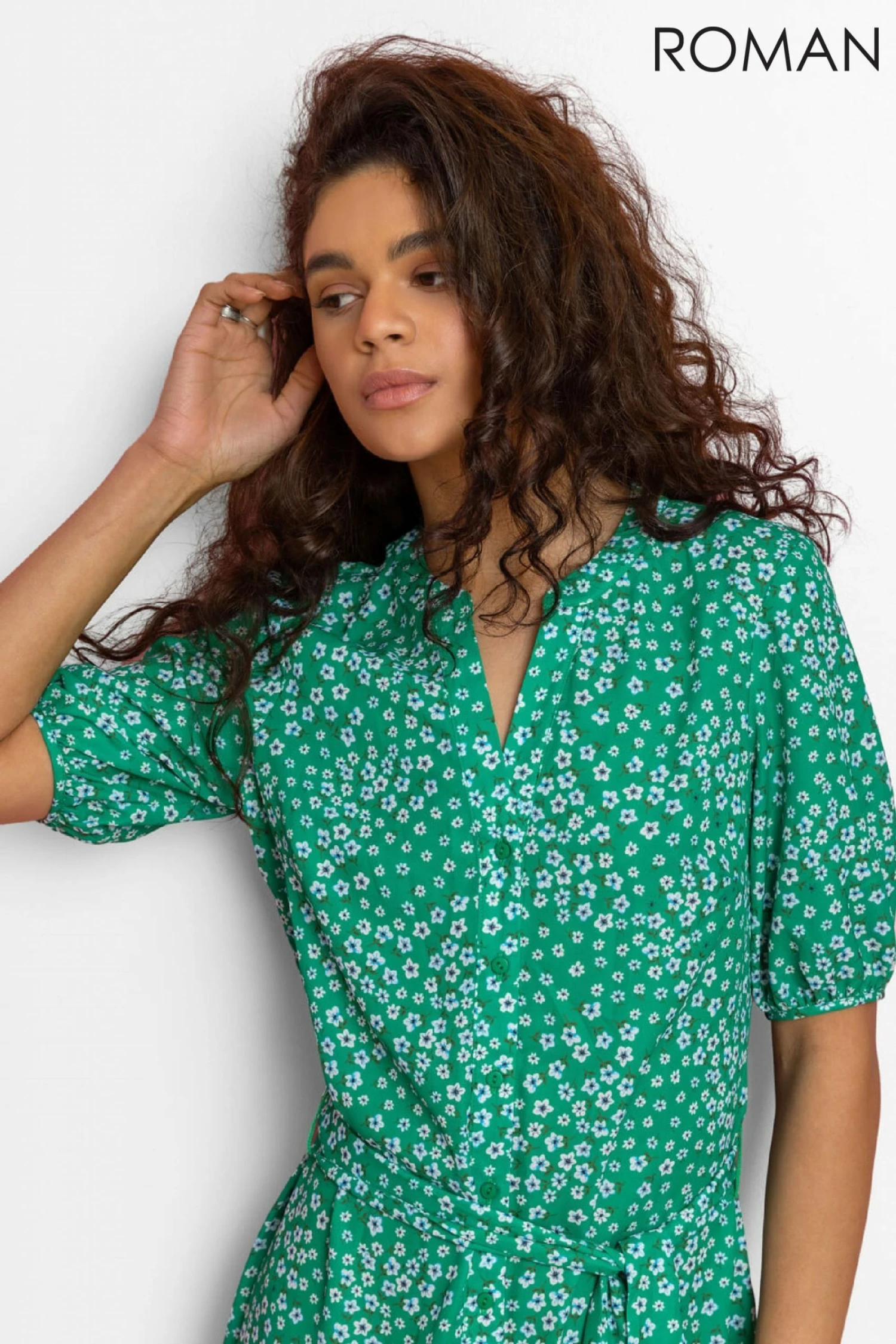 Roman Green Ditsy Floral Frill Hem Midi Dress 6 Roman Green Ditsy Floral Frill Hem Midi Dress - Image 4