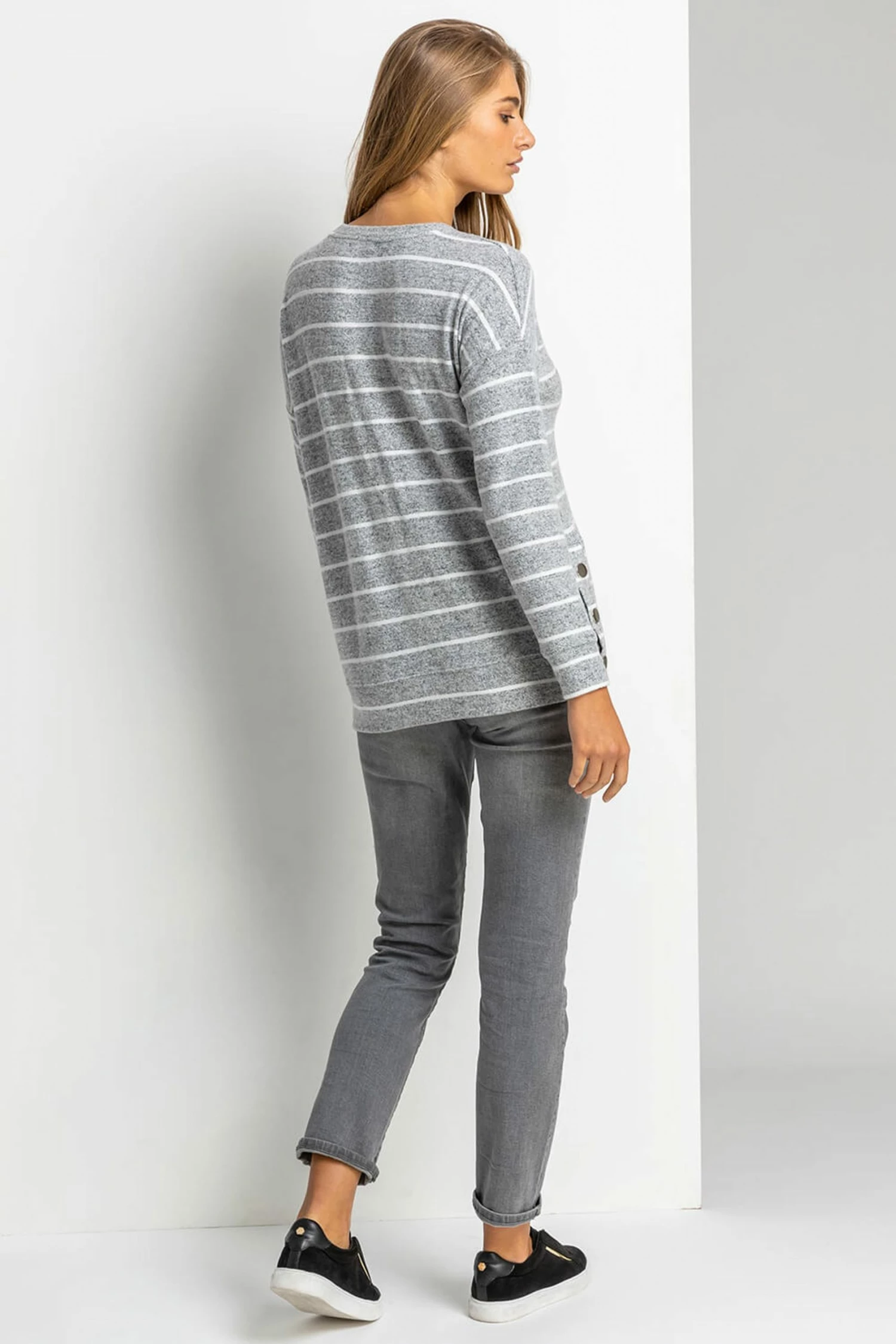 Roman Grey Stripe Print Button Detail Top 5 Roman Grey Stripe Print Button Detail Top - Image 3