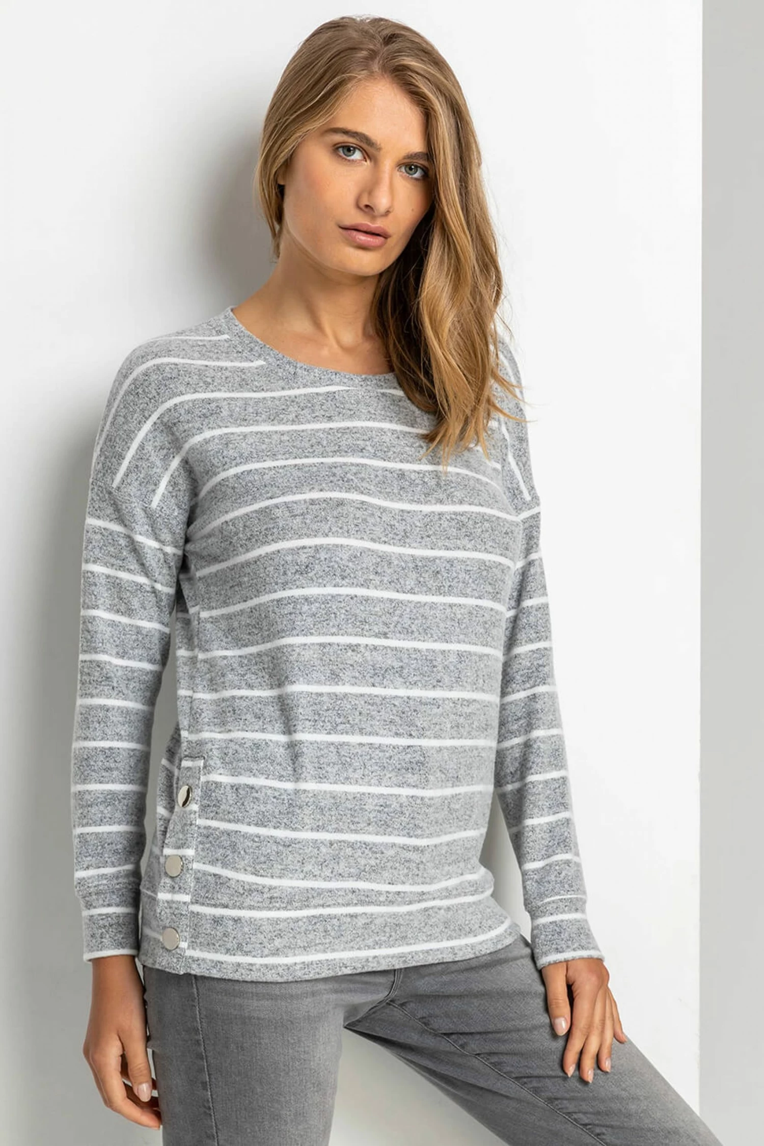 Roman Grey Stripe Print Button Detail Top 6 Roman Grey Stripe Print Button Detail Top - Image 4