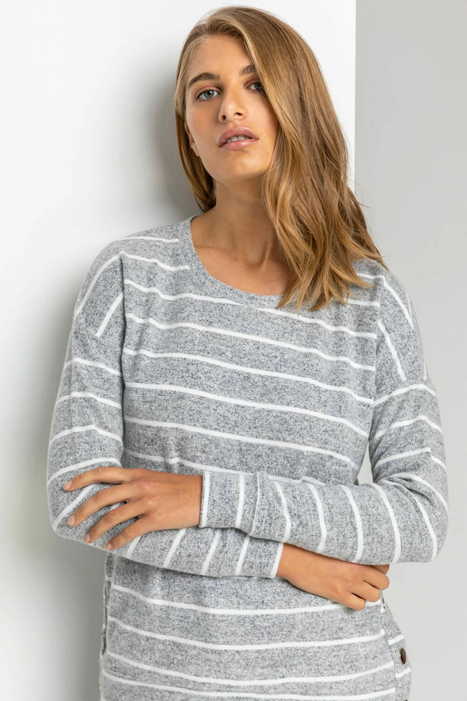 Roman Grey Stripe Print Button Detail Top 7 Roman Grey Stripe Print Button Detail Top - Image 5