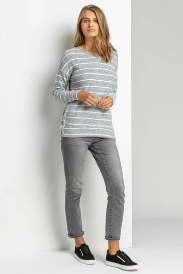 Roman Grey Stripe Print Button Detail Top 8 Roman Grey Stripe Print Button Detail Top - Image 6