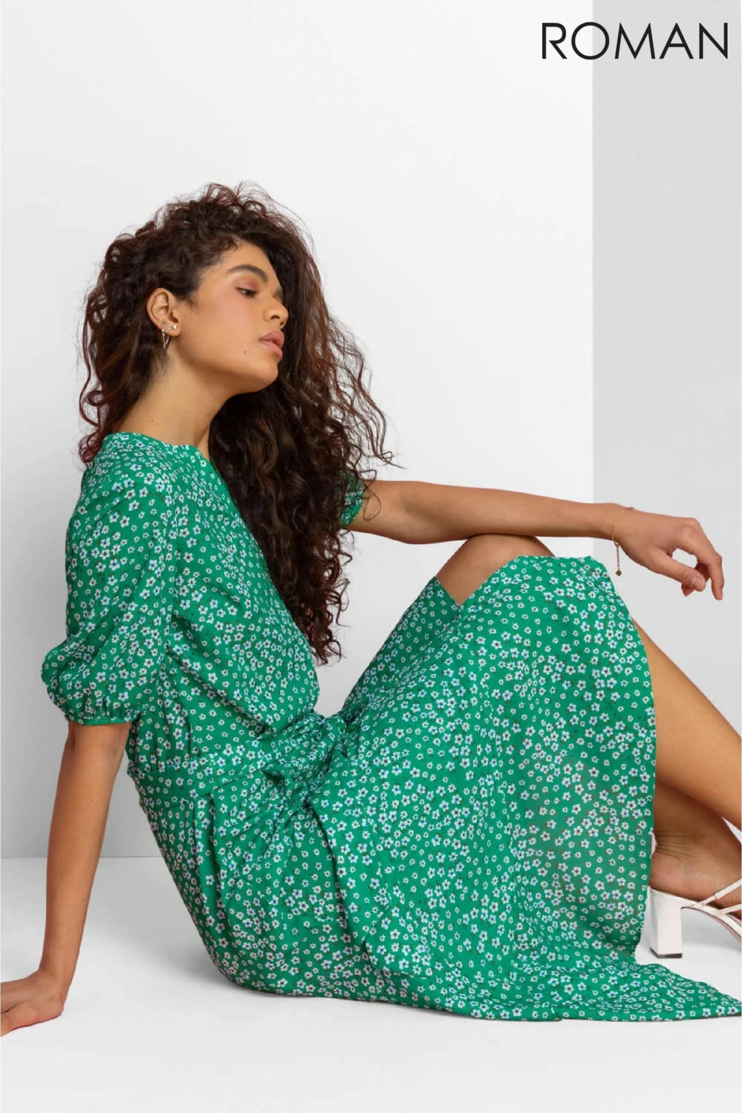 Roman Green Ditsy Floral Frill Hem Midi Dress 7 Roman Green Ditsy Floral Frill Hem Midi Dress - Image 5