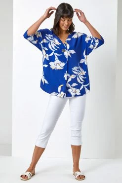 Roman Blue Floral Print Button Detail Top -Roman Sales Shop unnamed file 7432