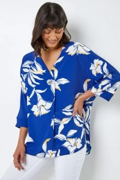 Roman Blue Floral Print Button Detail Top -Roman Sales Shop unnamed file 7434