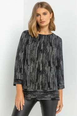 Roman Silver Shimmer Stripe Glitter Top