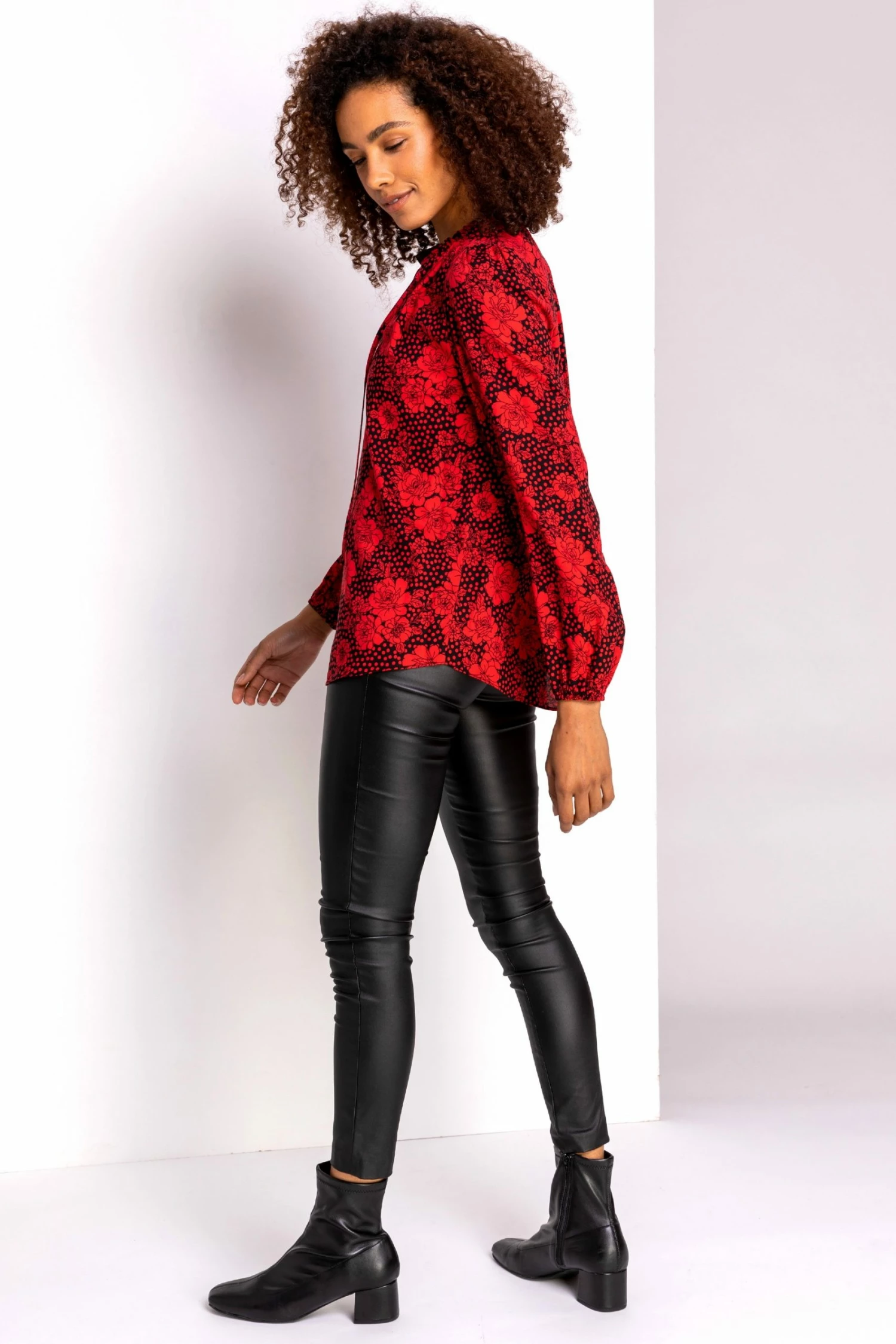 Roman Red Floral Spot Tie Neck Blouse 4 Roman Red Floral Spot Tie Neck Blouse - Image 2