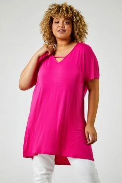 Roman Pink Curve Plain Dipped Hem Top