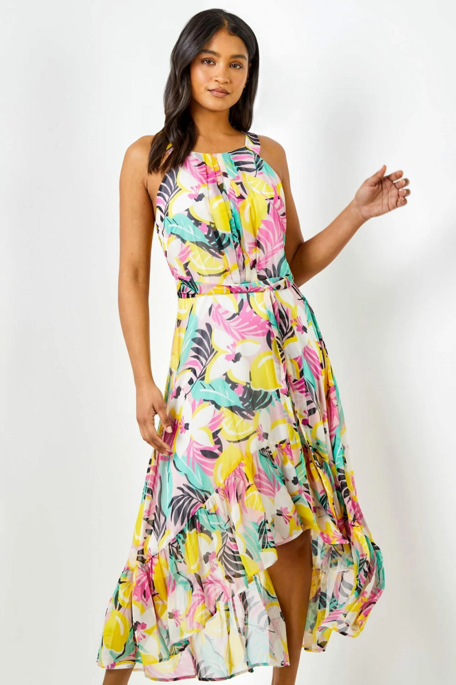 Roman Multi Halter Neck Lemon Print Dress 3 Roman Multi Halter Neck Lemon Print Dress