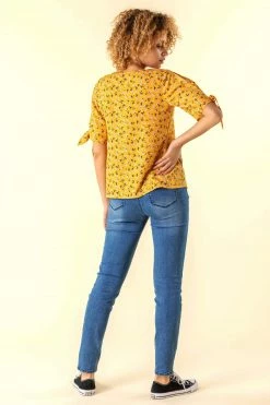 Roman Yellow Ditsy Split Sleeve Top -Roman Sales Shop unnamed file 7452