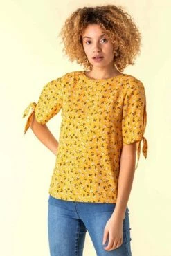 Roman Yellow Ditsy Split Sleeve Top -Roman Sales Shop unnamed file 7454