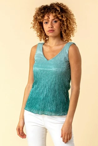 Roman Blue Plisse Ombre V-Neck Vest Top 7 Roman Blue Plisse Ombre V-Neck Vest Top - Image 5