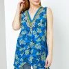 Roman Blue Petite Floral Print Hanky Hem Top