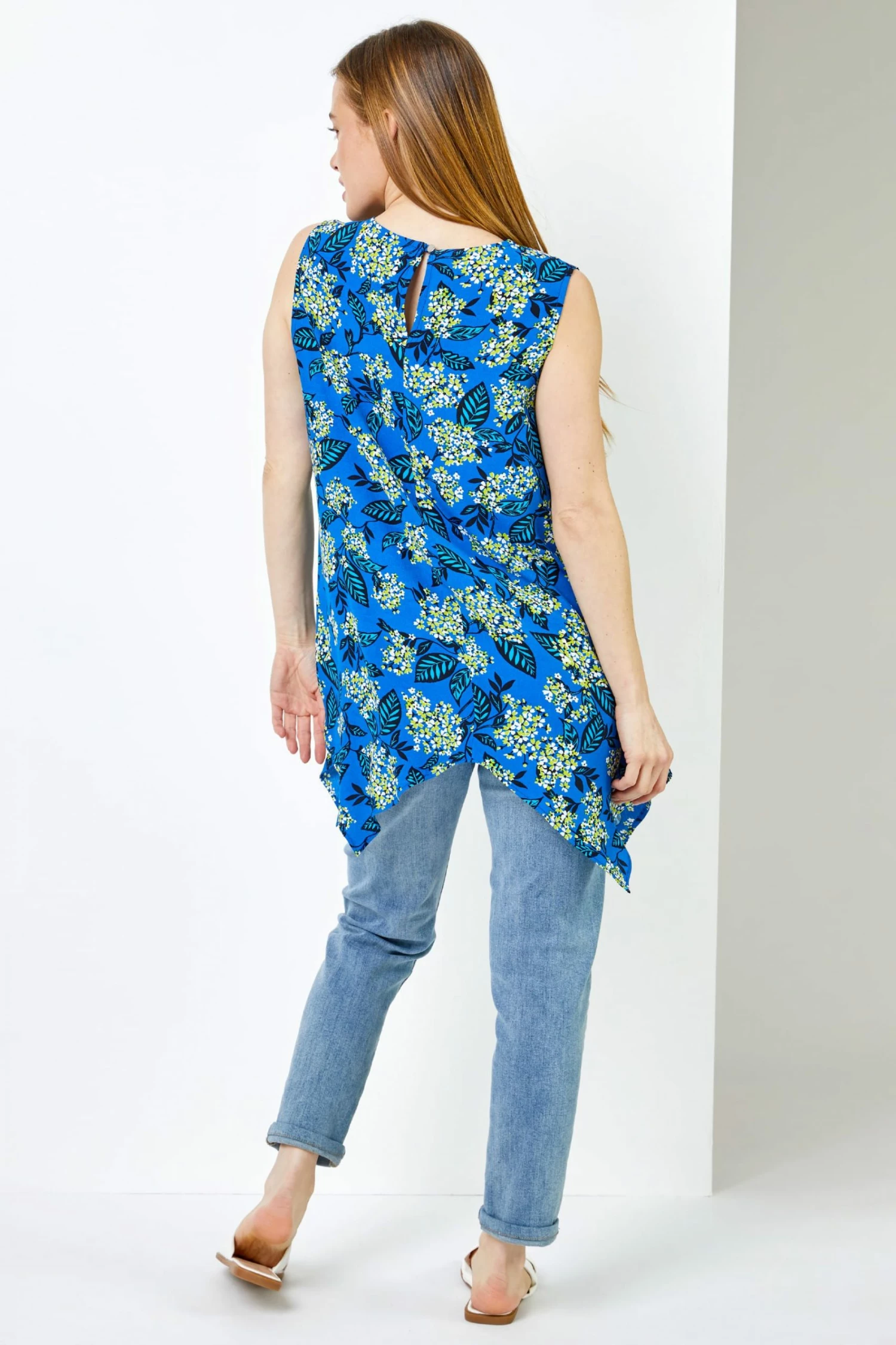 Roman Blue Petite Floral Print Hanky Hem Top 4 Roman Blue Petite Floral Print Hanky Hem Top - Image 2