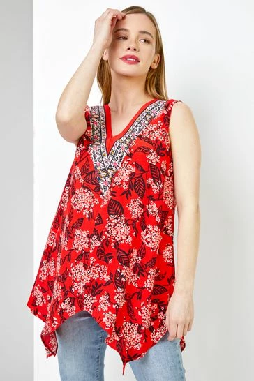 Roman Blue Petite Floral Print Hanky Hem Top 8 Roman Blue Petite Floral Print Hanky Hem Top - Image 6