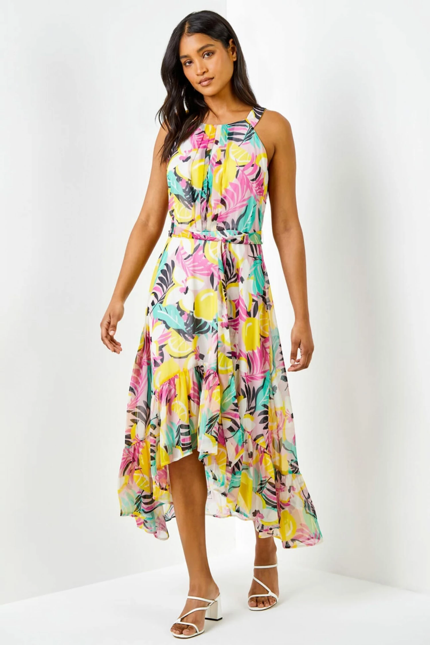 Roman Multi Halter Neck Lemon Print Dress 5 Roman Multi Halter Neck Lemon Print Dress - Image 3