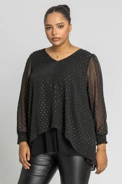 Roman Brown Curve Shimmer Dobby Spot Top