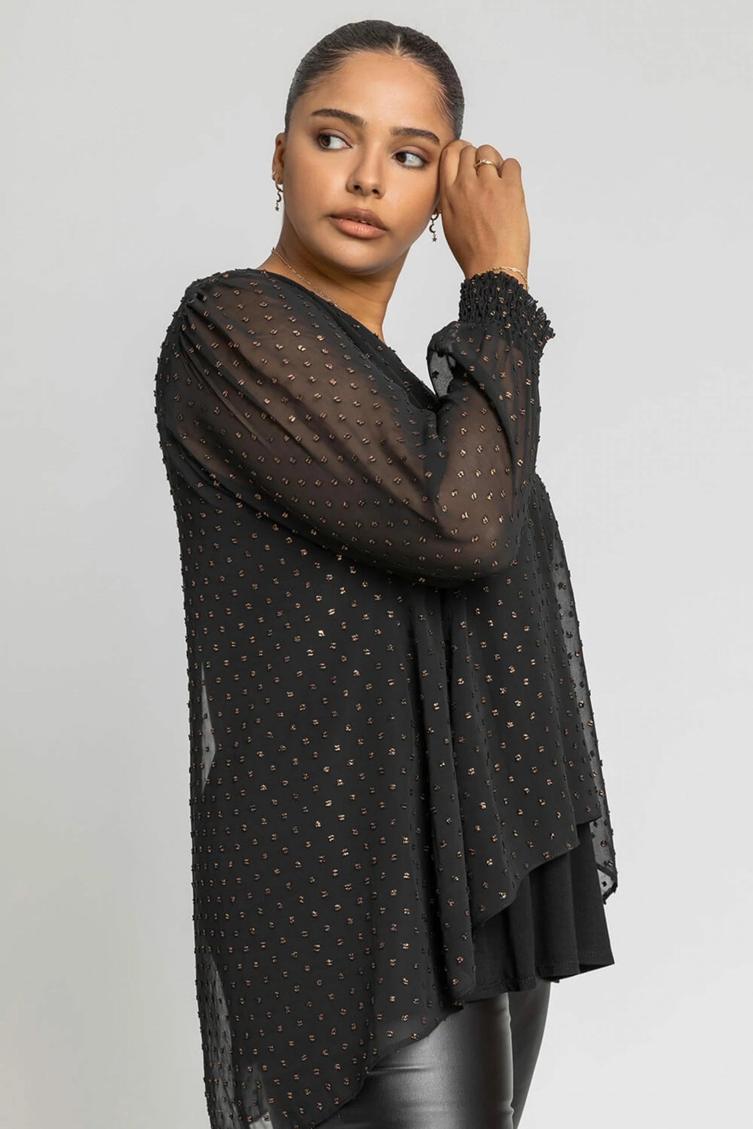 Roman Brown Curve Shimmer Dobby Spot Top 6 Roman Brown Curve Shimmer Dobby Spot Top - Image 4