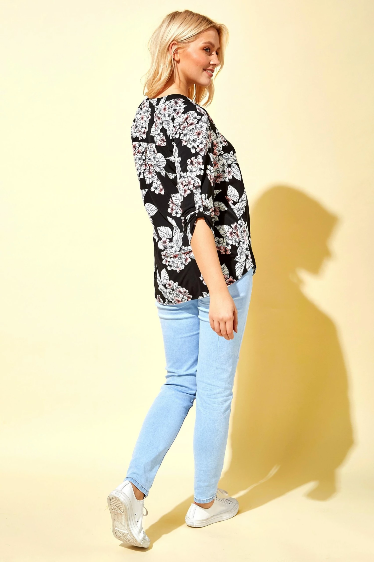 Roman Pink Floral Cluster Print Notch Neck Top 4 Roman Pink Floral Cluster Print Notch Neck Top - Image 2