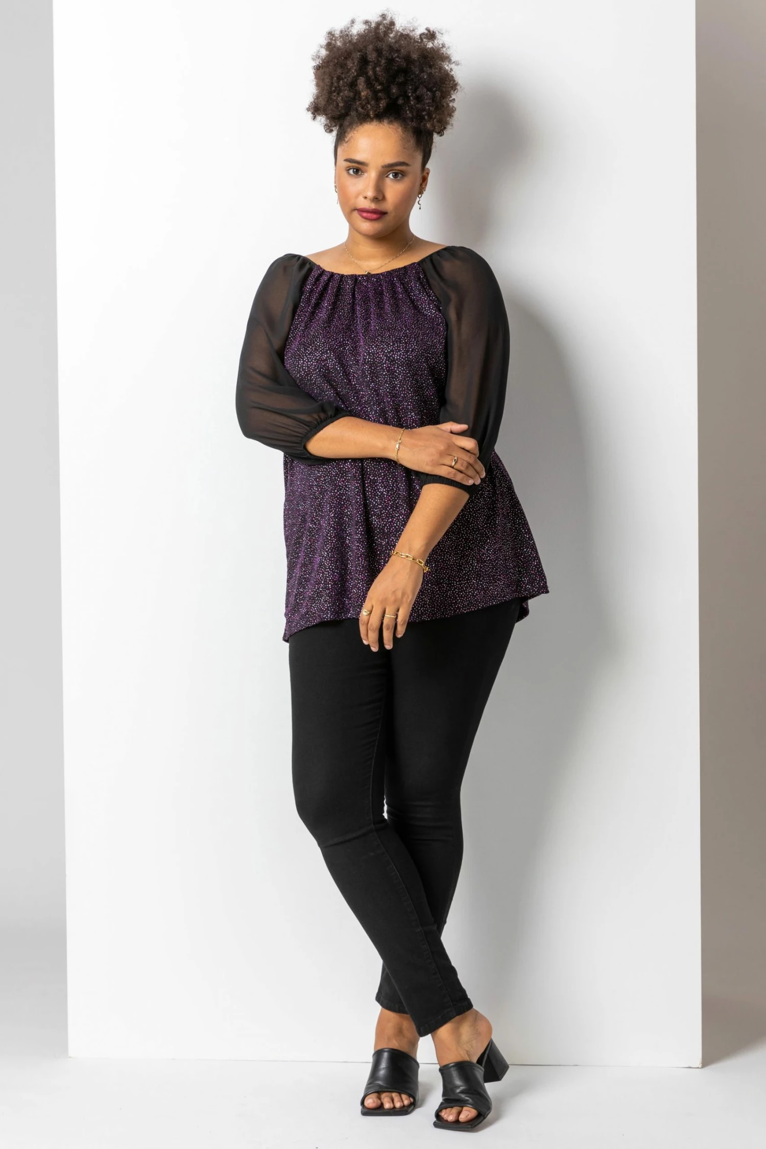 Roman Purple Curve Glitter Pleat Detail Top 5 Roman Purple Curve Glitter Pleat Detail Top - Image 3